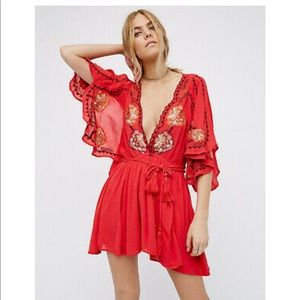 Red Embroidered Free People Dress